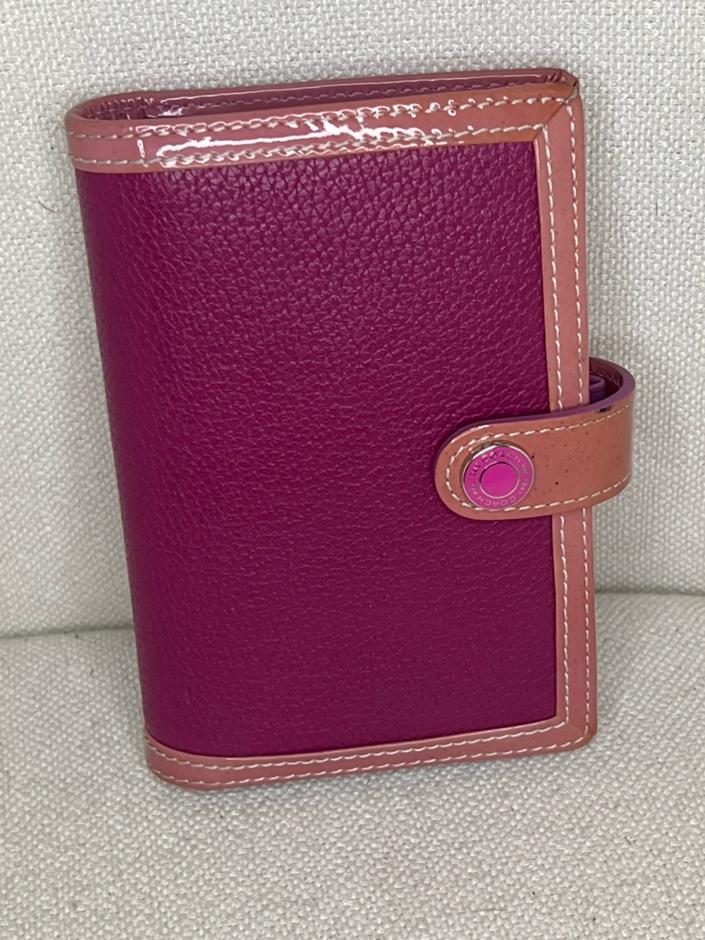 Coach Fuchsia and Peach Leather Snap Wallet/ slip pocket